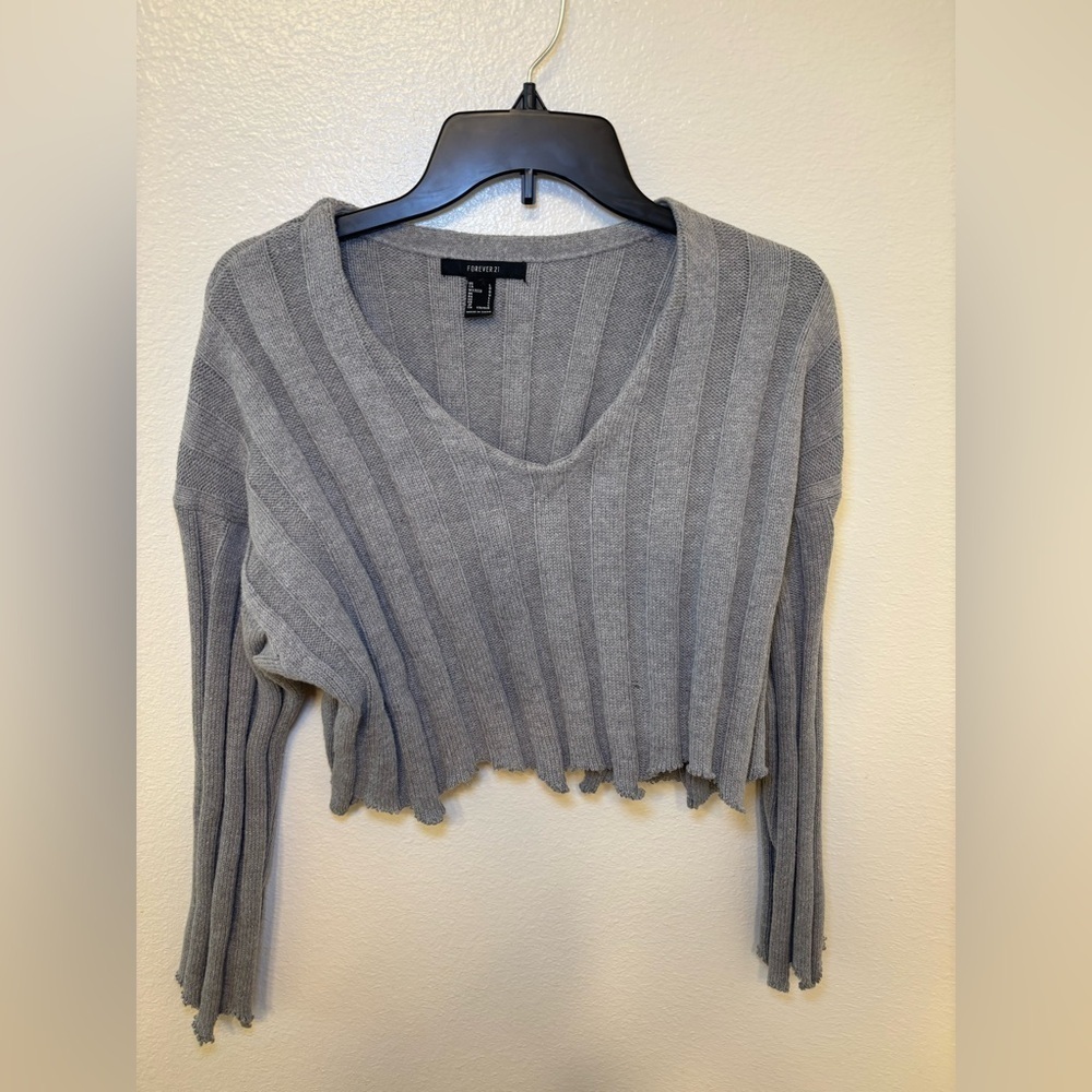 Forever 21 Charcoal distressed Ribbed Crop Top